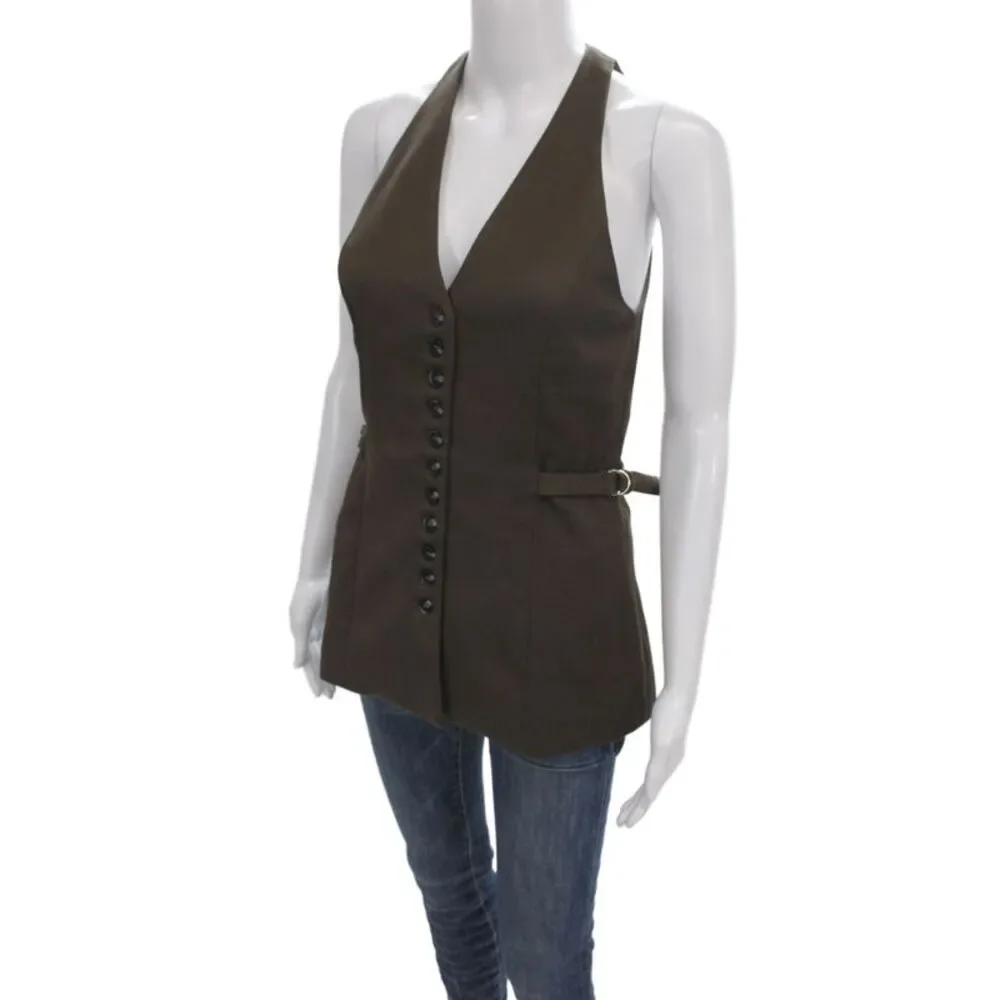 Reformation Womens Brown V-Neck Solid Army Buckle Vest Size 2_2